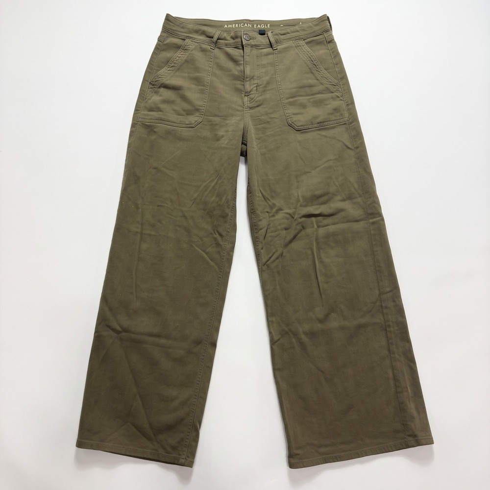 American Eagle 10 Short Womens Olive Green Wide Leg Stretch Pants Casual Boho